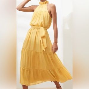Flowy, tie-neck tiered midi dress from Banana Republic Factory, yellow, (S/M/L)